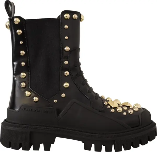 Black Leather Studded Combat Boots