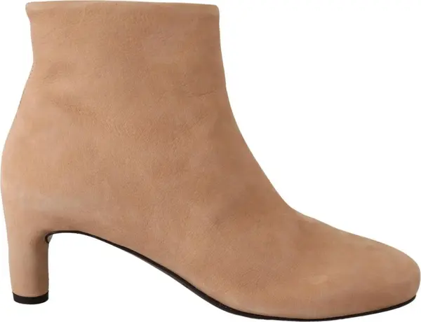 Beige Suede Leather Mid Heels Pumps Boots Shoes
