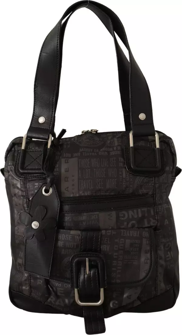 Black Printed Logo Shoulder Handbag Purse Bag