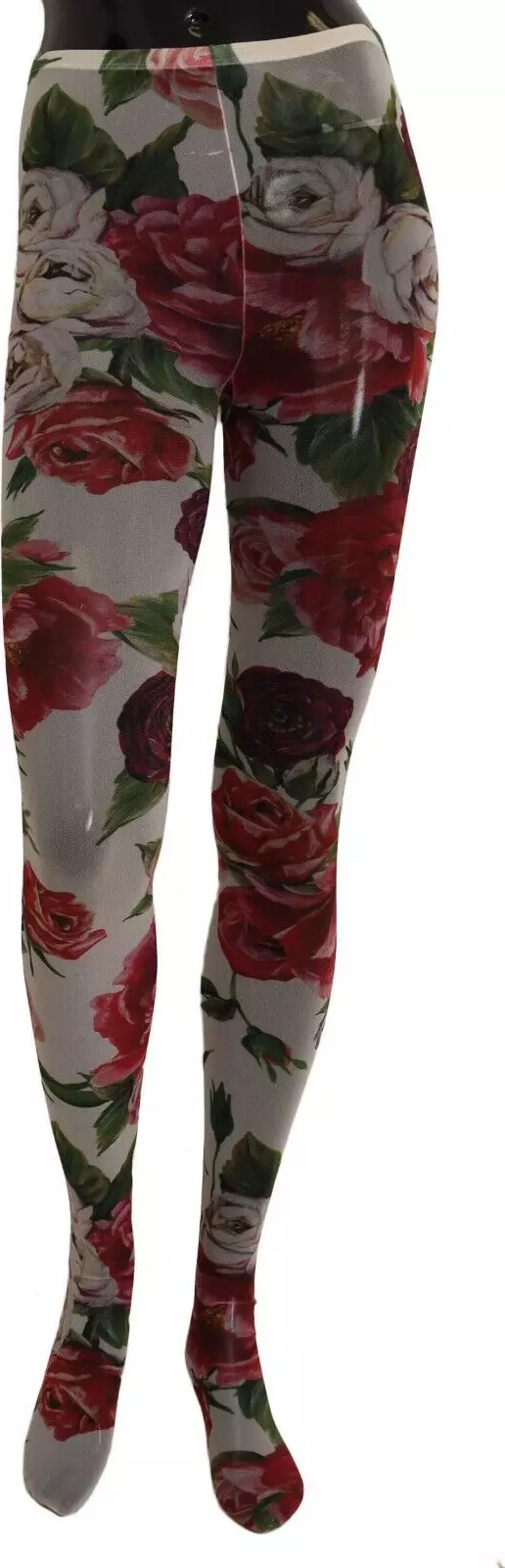 White Floral Print Tights Nylon Stockings
