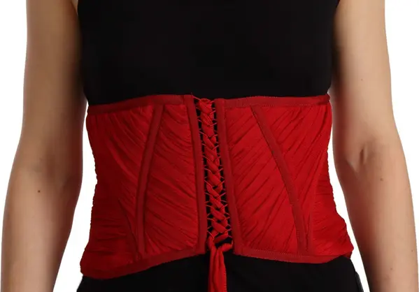 Red Corset Belt Stretch Waist Strap Silk Top