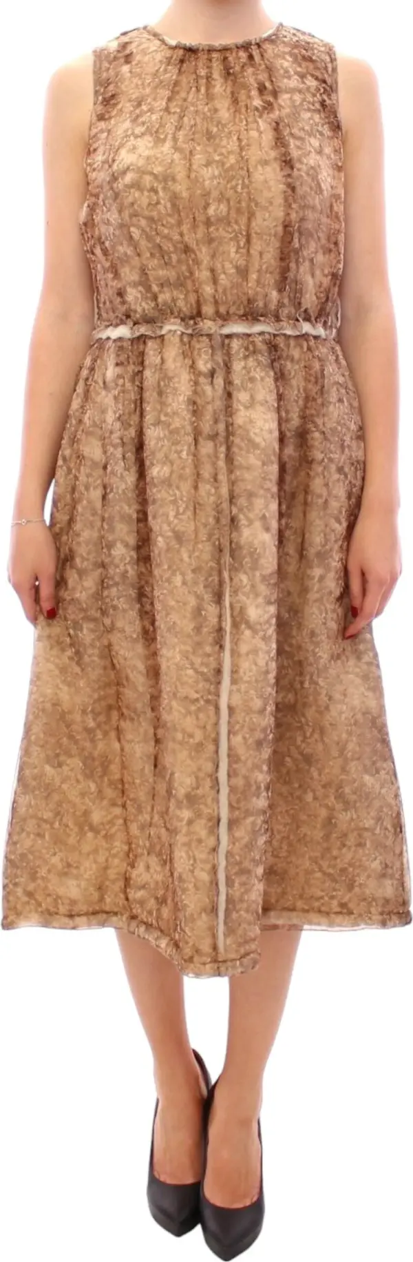 Brown sleeveless silk dress