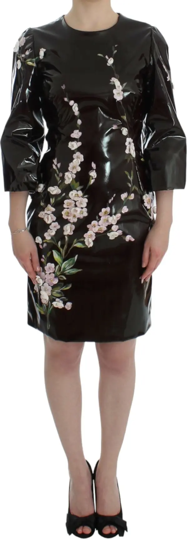 Black floral 3/4 Sleeve sheath dress