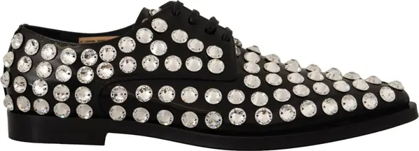 Black Leather Crystals Lace Up Formal Shoes