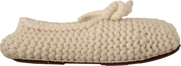 White Slip On Ballerina Flats Wool Knit Shoes