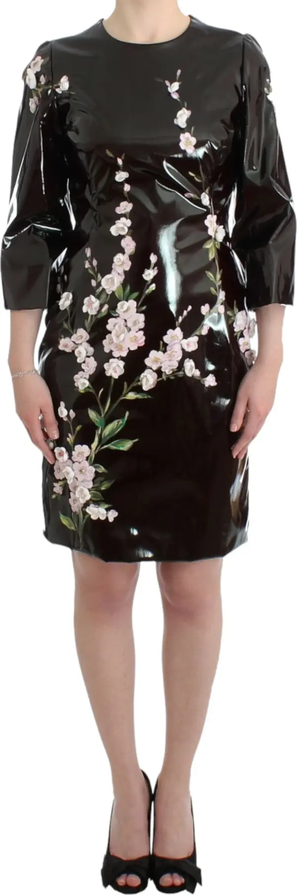 Black patent floral HANDPAINTED dress