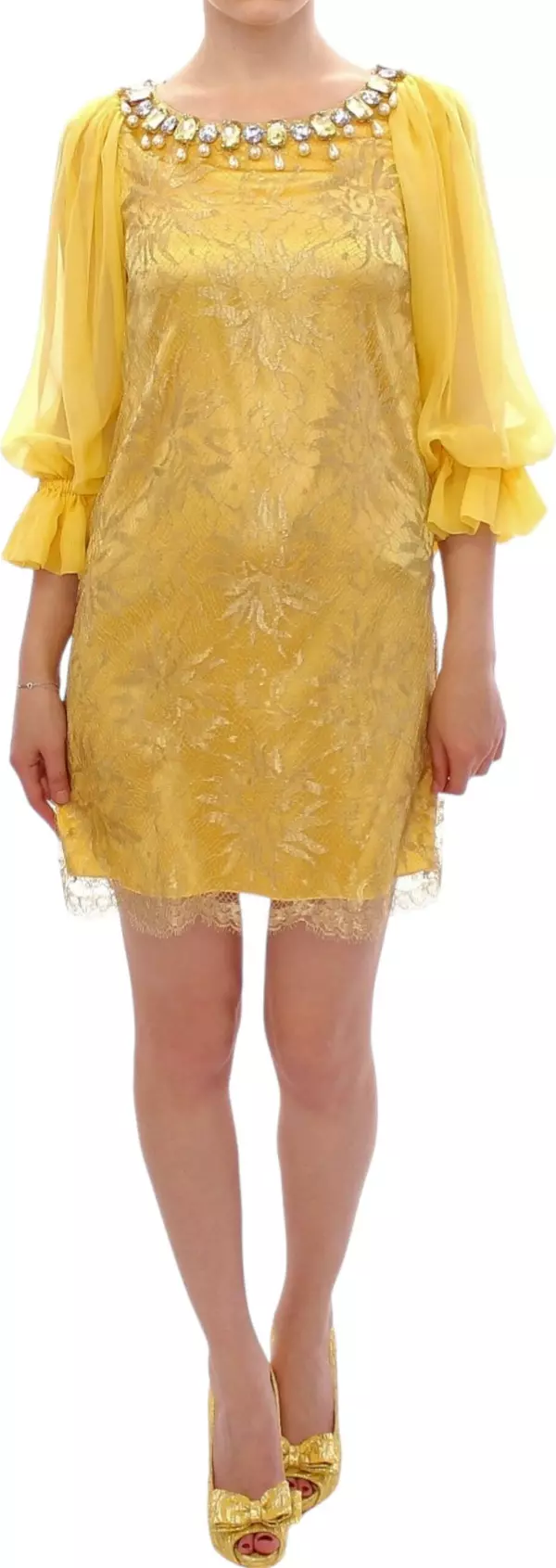 Yellow lace crystal mini dress