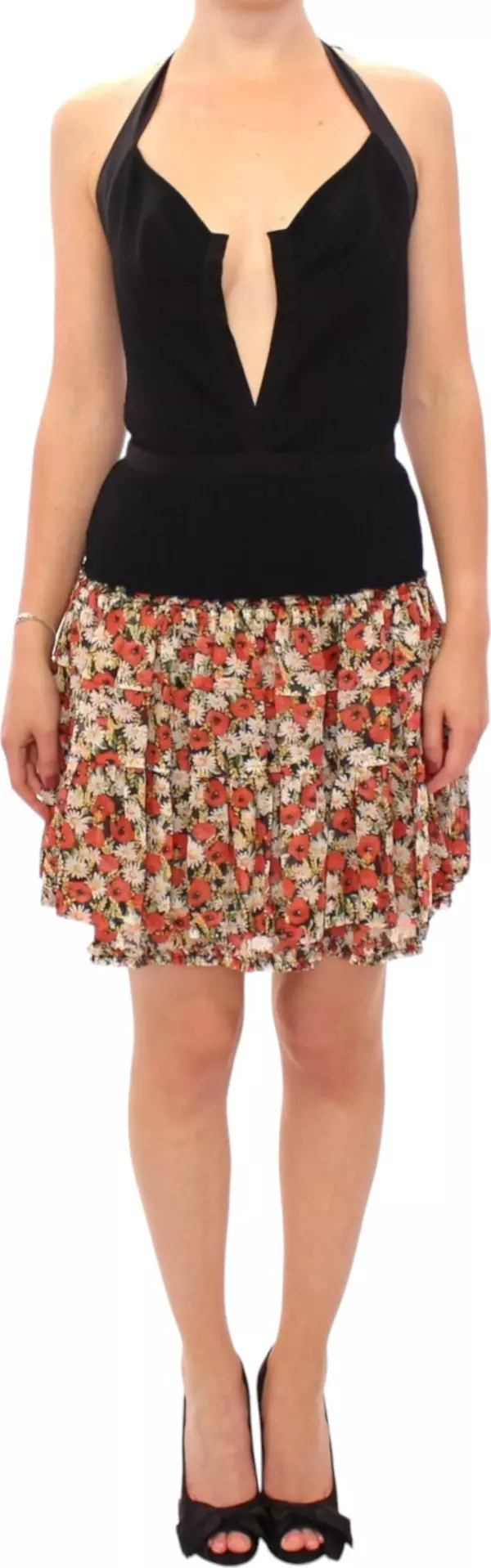 Multicolor floral bubble halterneck dress