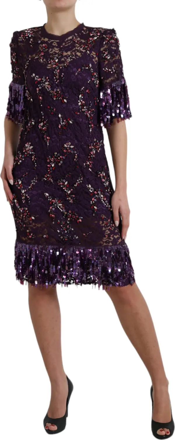 Purple floral lace crystal embedded dress