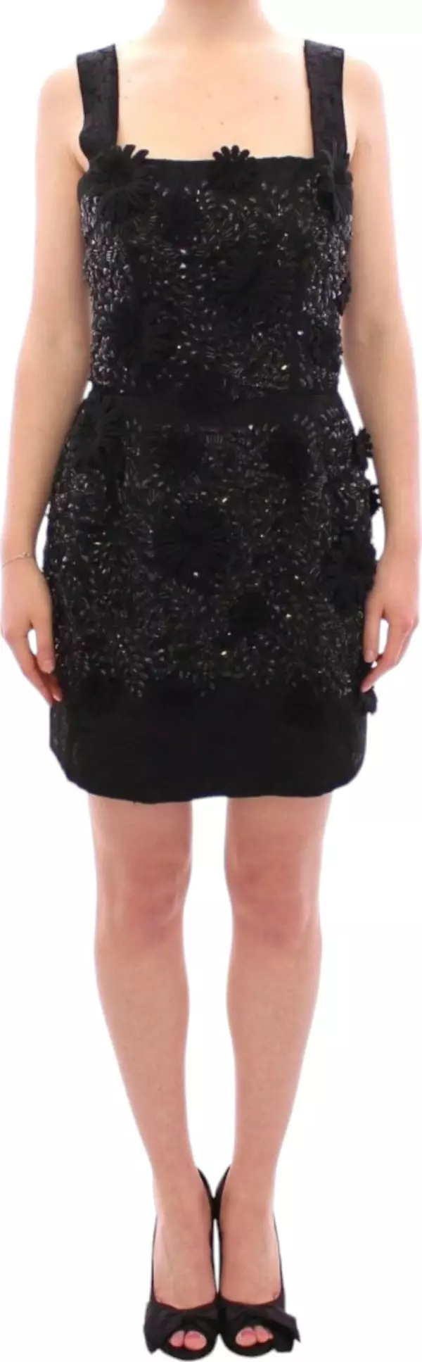 Black floral crystal embedded dress