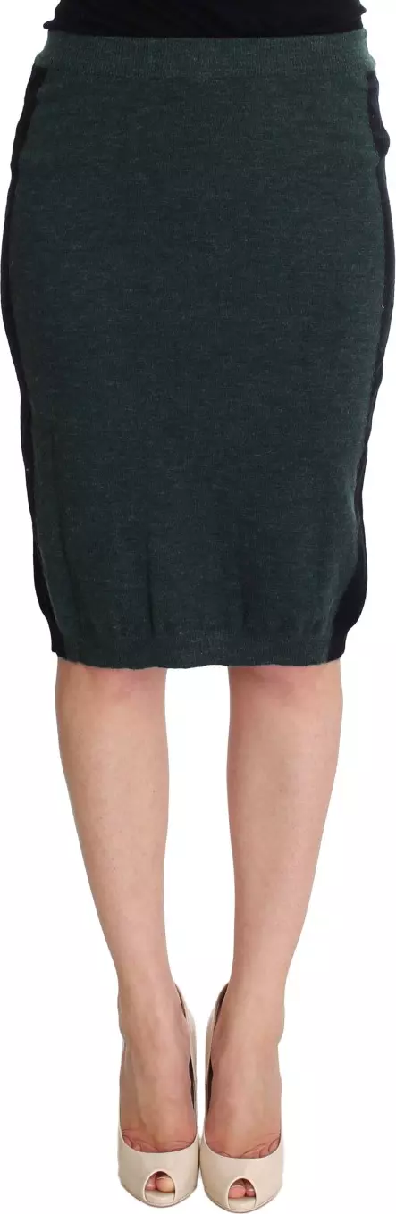 Green Wool Blend Pencil Skirt