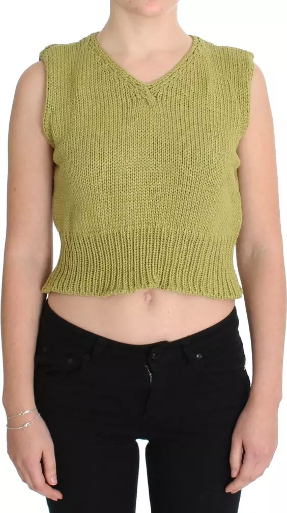 Green Cotton Blend Knitted Sleeveless Sweater