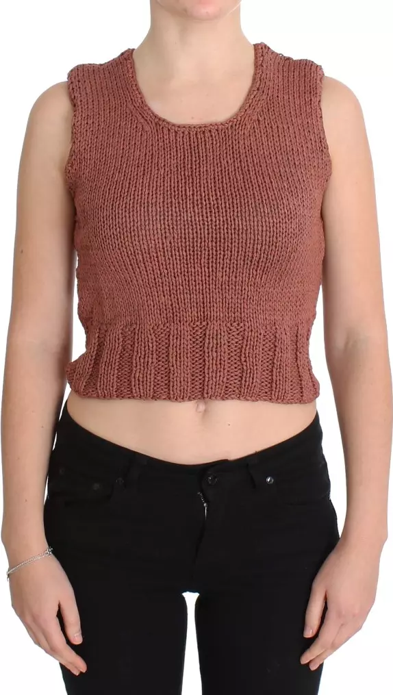 Red Cotton Blend Knitted Sleeveless Sweater
