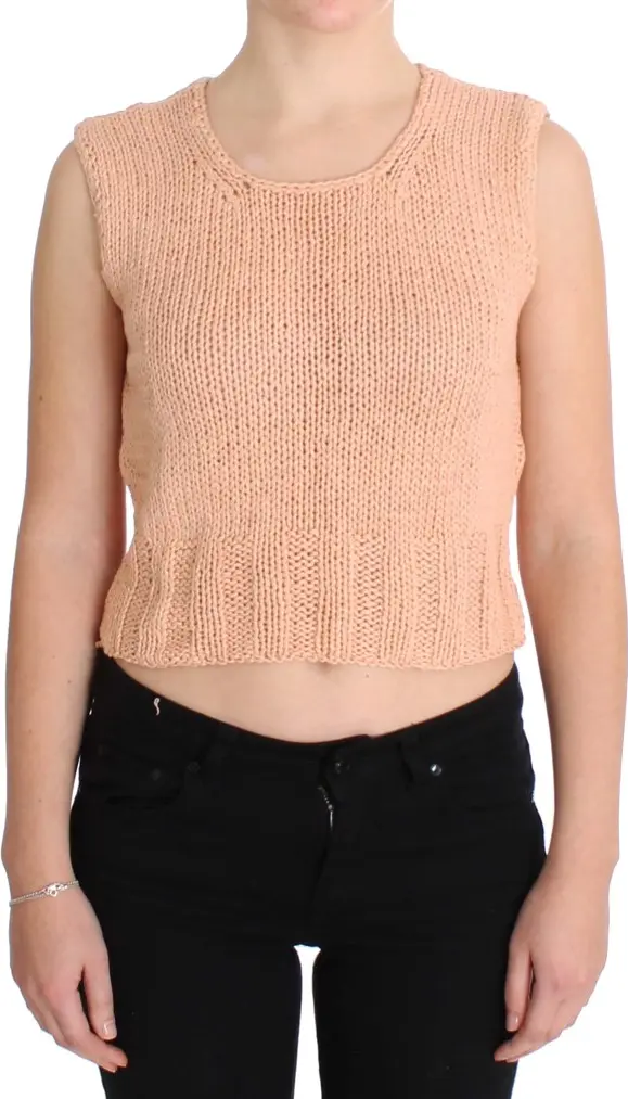 Pink Cotton Blend Knitted Sleeveless Sweater