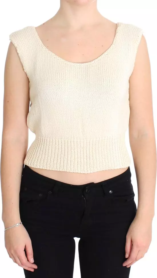 Beige Cotton Blend Knitted Sleeveless Sweater