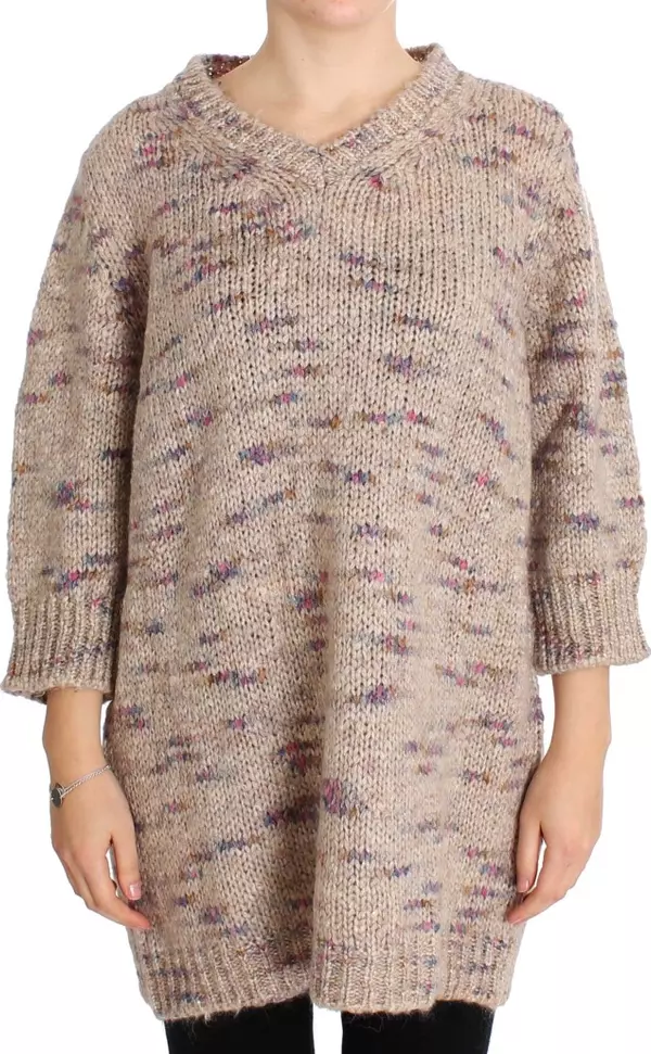 Beige Wool Blend Knitted Oversize Sweater