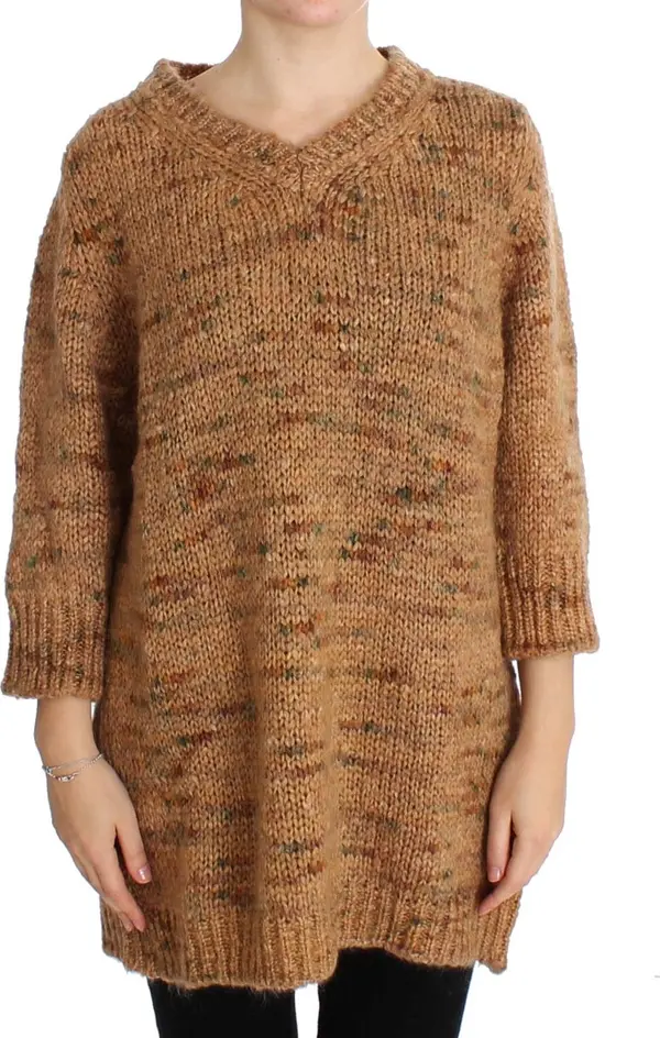 Brown Wool Blend Knitted Oversize Sweater