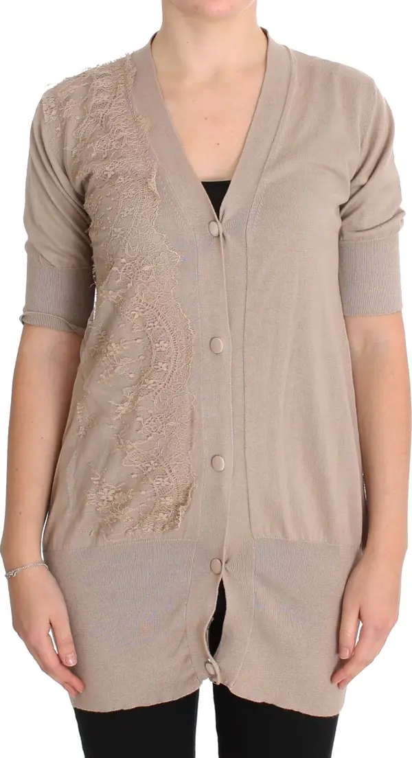 Pink Lace Cotton Cardigan Sweater