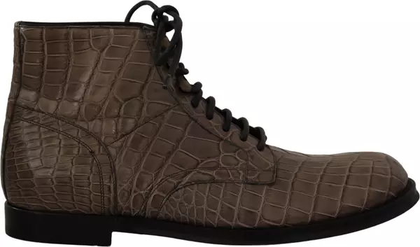 Gray Crocodile Leather Derby Boots
