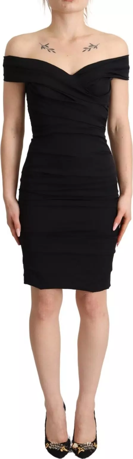 Bodycon Black Silk Off Shoulder Sheath Bodycon Dress