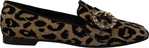 Gold Leopard Print Crystals Loafers Shoes