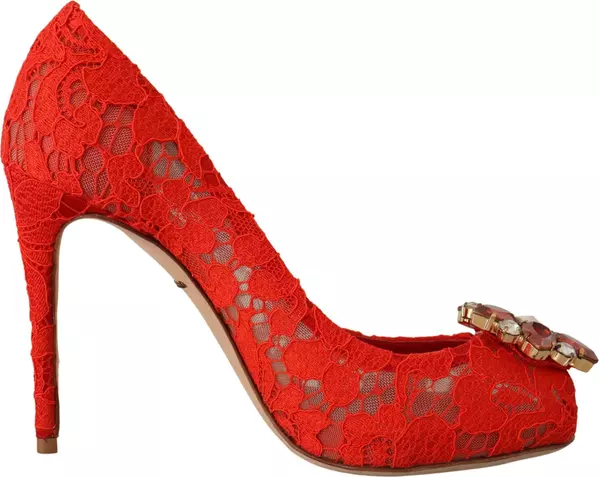 Red Taormina Lace Crystal Heels Pumps