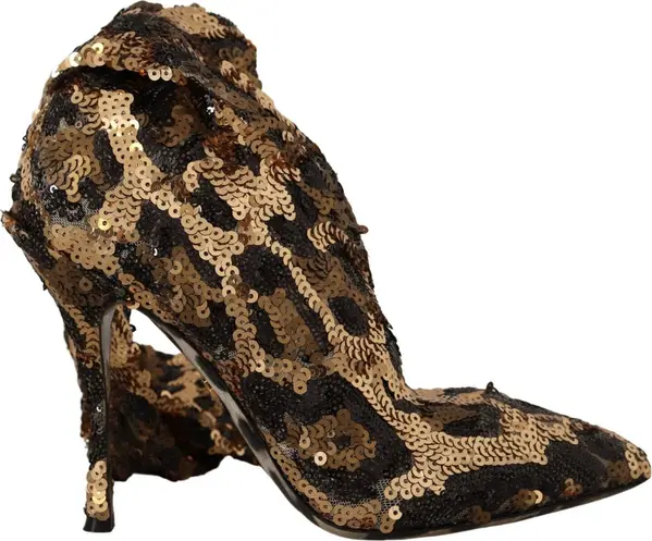 Gold Leopard Sequins Heels Boots Shoes