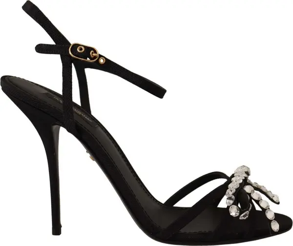 Black Crystals Ankle Strap Heels Sandals Shoes