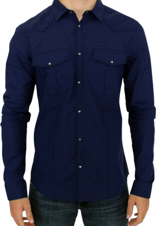 Blue checkered cotton shirt