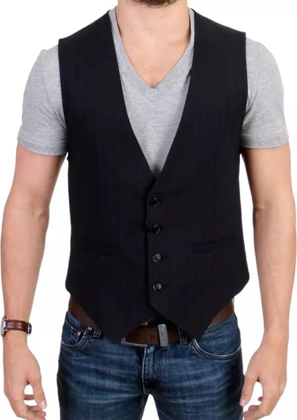 Black striped cotton casual vest