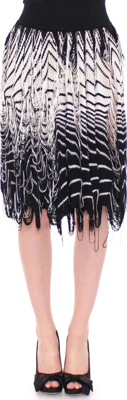 White Black Knitted Assymetrical Skirt