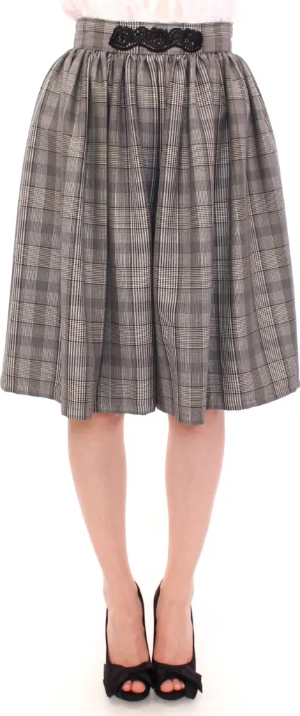 Gray Checkered Wool Shorts Skirt