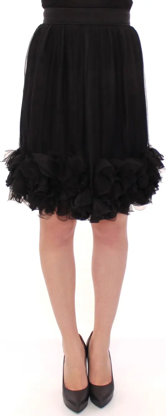 Black Silk Transparent Above Knees Skirt