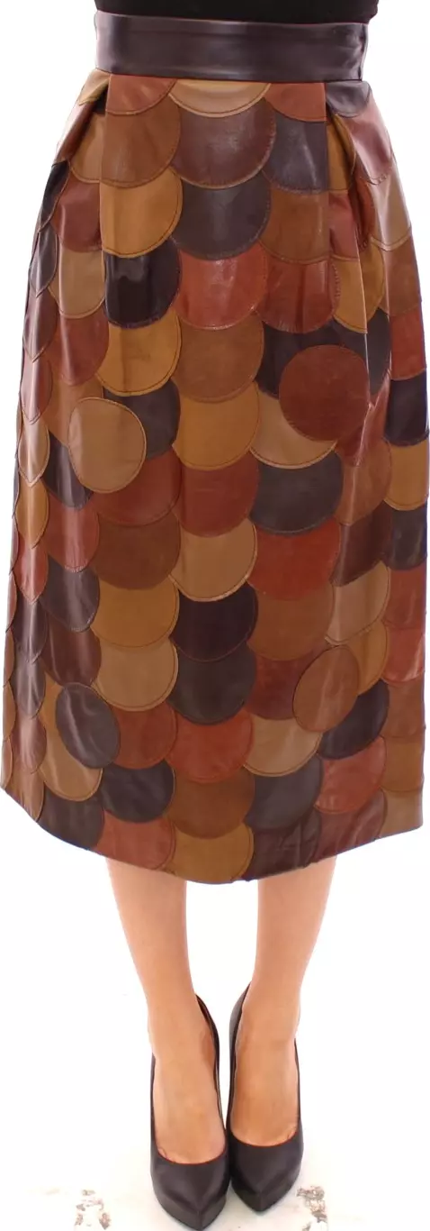 Brown Patchwork Leather Straight Skirt