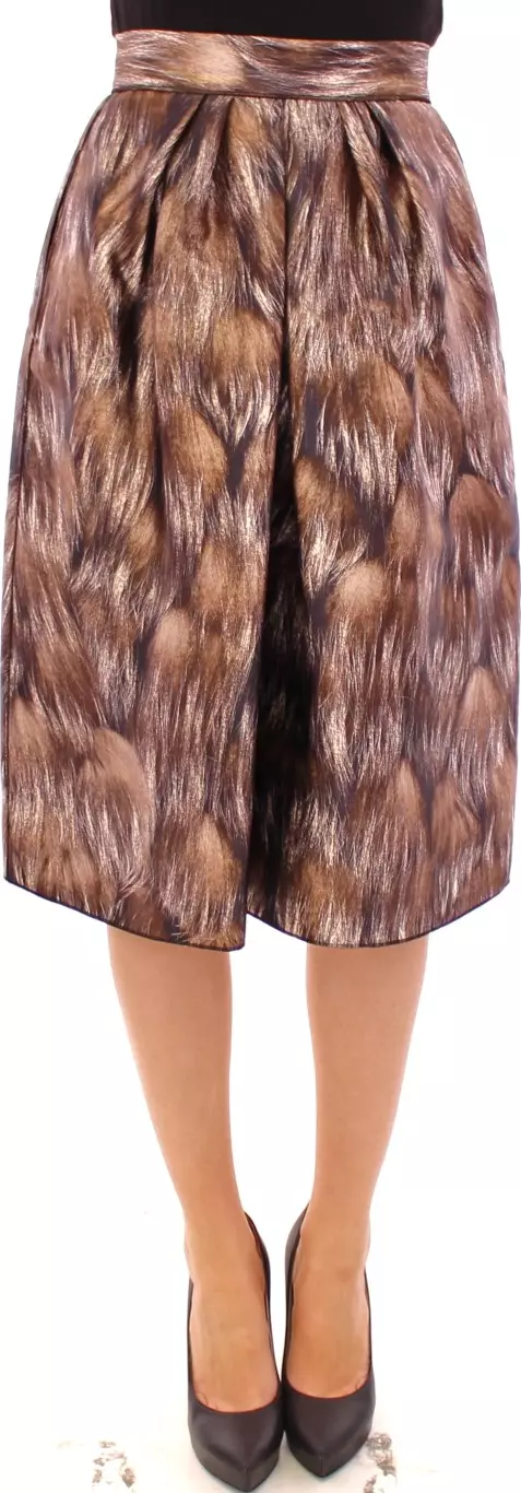 Brown Floral Silk Straight Full Skirt