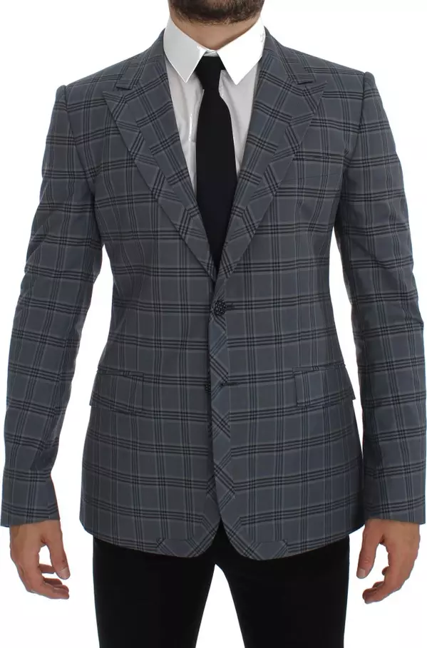 Blue Checkered Slim Fit Blazer Jacket