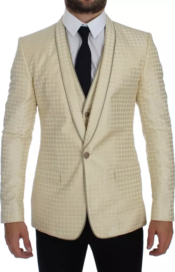 Beige Polka Dot Silk 2 Piece Blazer