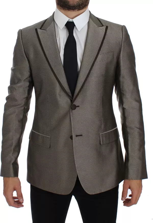Brown Slim Fit Silk Two Button Blazer