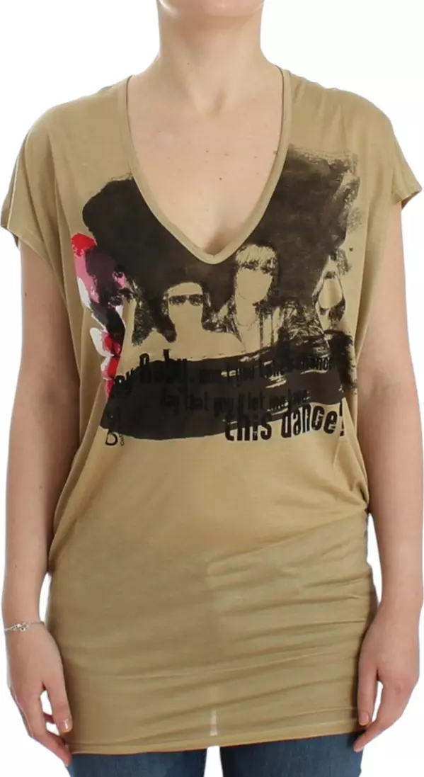Beige motive print t-shirt
