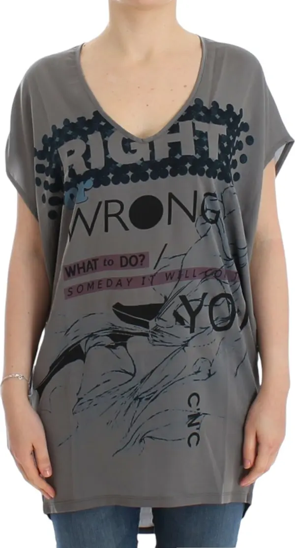 Gray V-neck long t-shirt