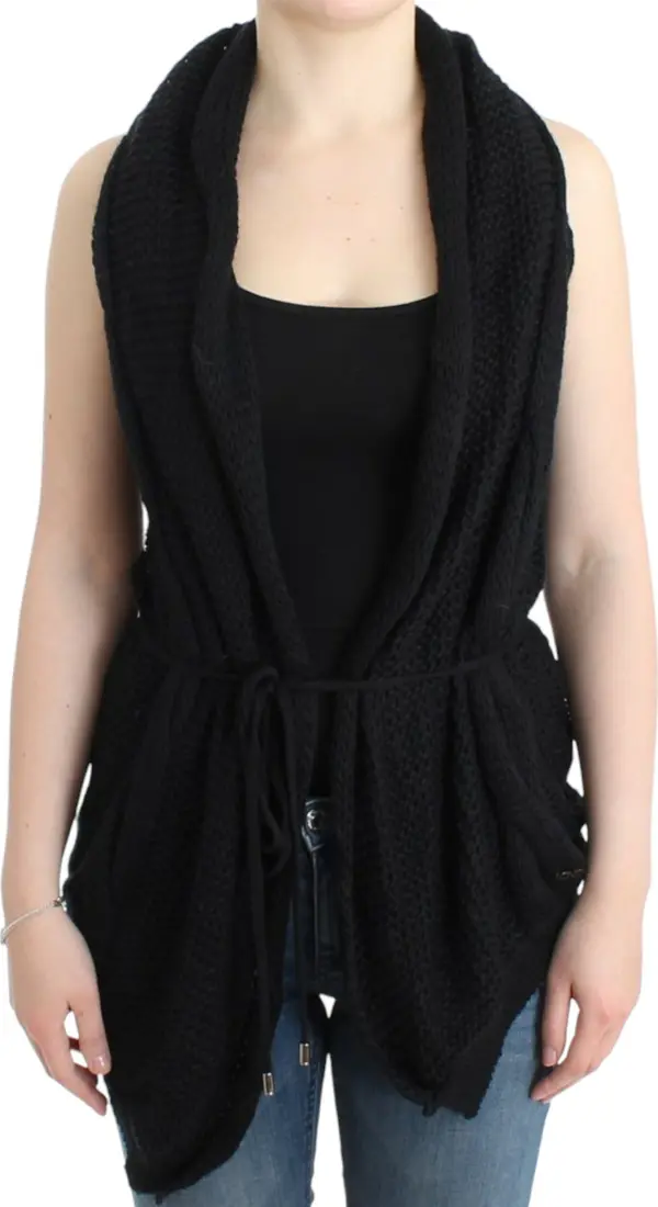 Black sleeveless knitted cardigan