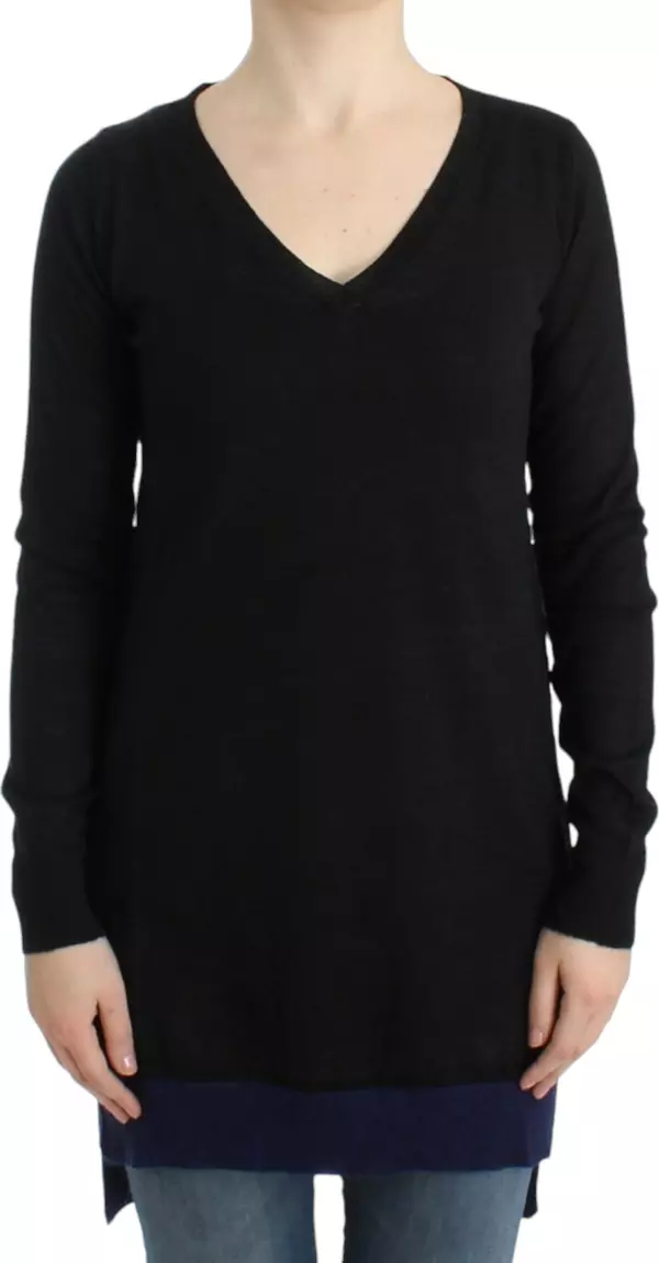 Black V-neck lightweight sweater