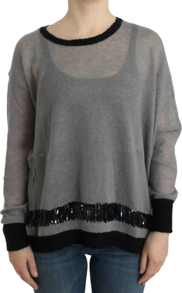Gray embellished asymmetric sweater