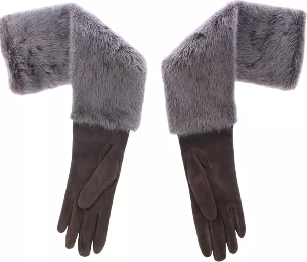 Gray Mink Fur Lambskin Suede Leather Gloves