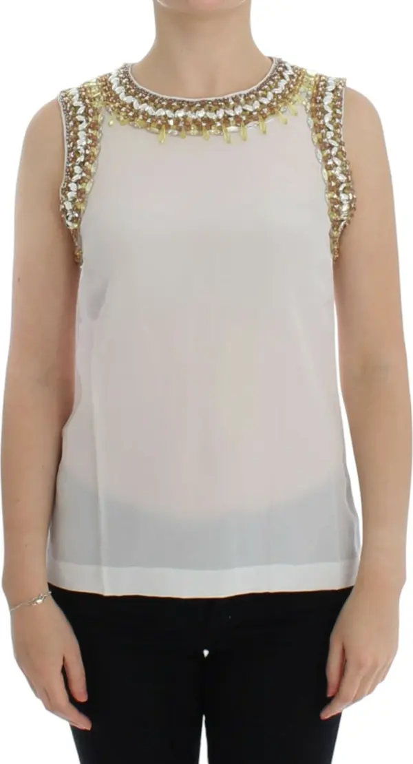 White crystal embellished tank top