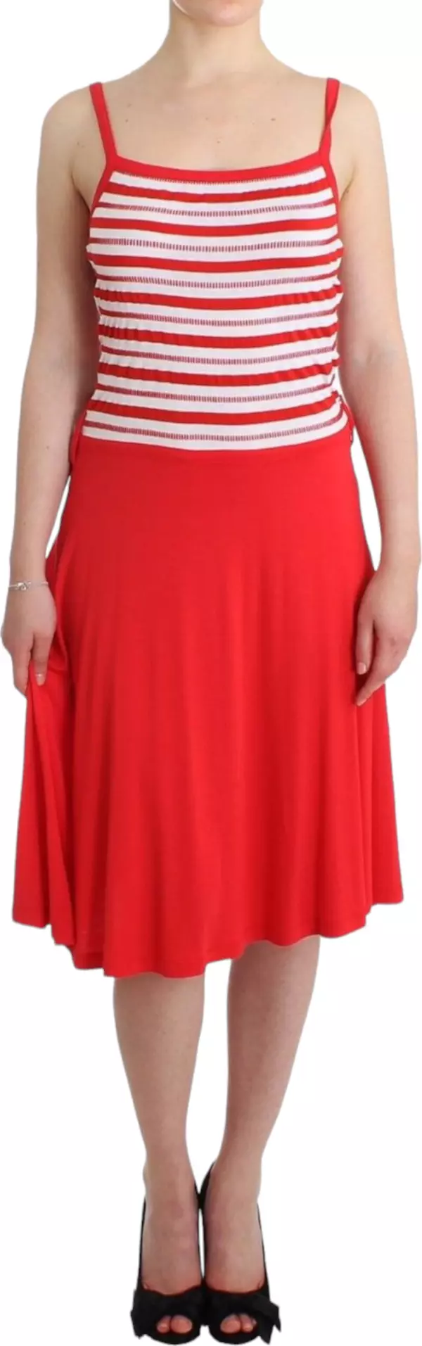 Red striped jersey A-line dress