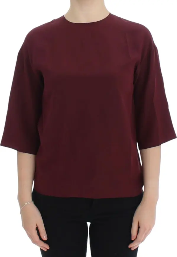 Red 3/4 sleeve silk blouse