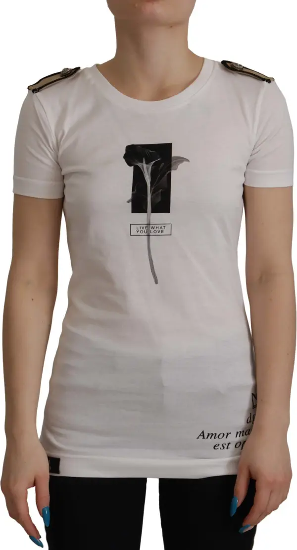 White Black Roses Crewneck Cotton  T-shirt