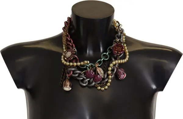 Gold Brass Sicily Floral Crystal Statement Necklace