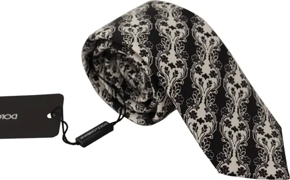 Black White Flower 100% Silk Print Adjustable Accessory Tie